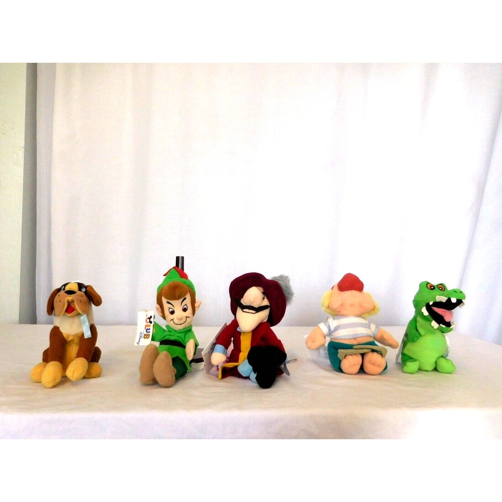 Disney Beanie Babies Peter Pan Set Of 5 NWT Peter Pan Smee Nana Croc Capt Hook